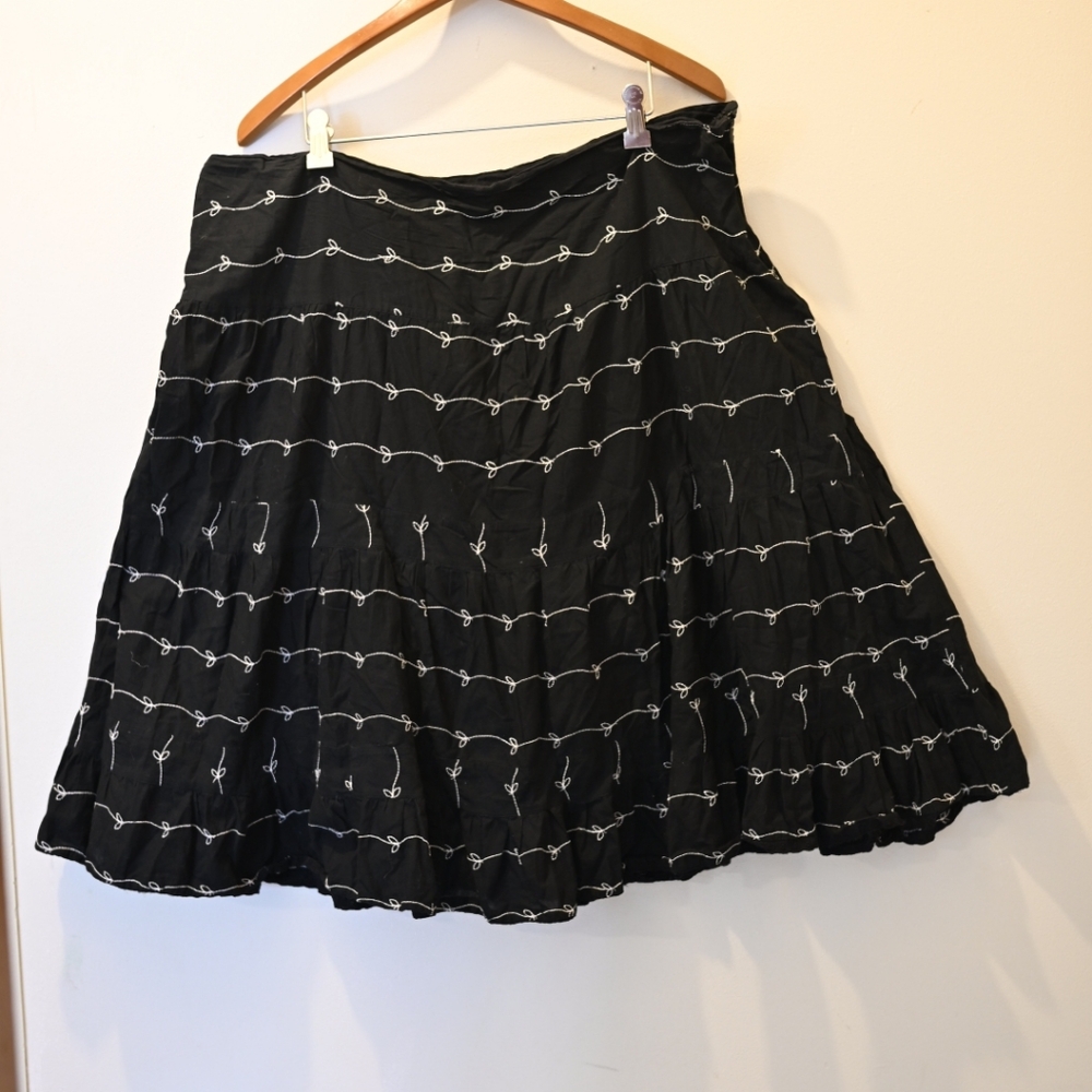 Black Embroidered Tier Plus Size 100% Cotton Skirt 18W Grunge Dark Academia Goth